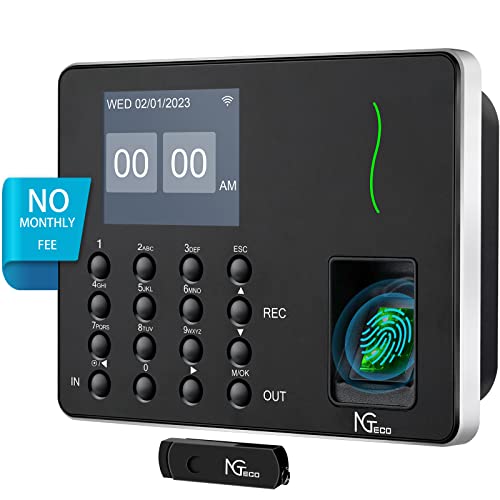 NGTeco Time Clocks for Employees Small Business, W3 WiFi Biometric Fingerprint Time Card Machine, Office Punch Clock Automatic in and Out with APP for iOS Android (0 Monthly Fees)