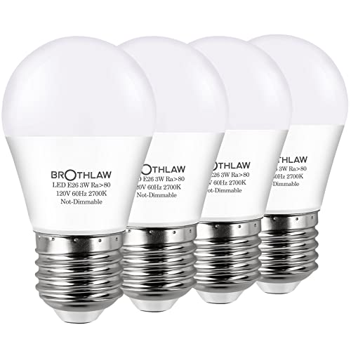 Brothlaw 25 Watt Equivalent Light Bulbs, A15 LED Bulb 3W E26 Base 2700K Warm White Low watt Light Bulbs,Nightstand Light Bulb, Table Lamp Bulb, 4 Pack