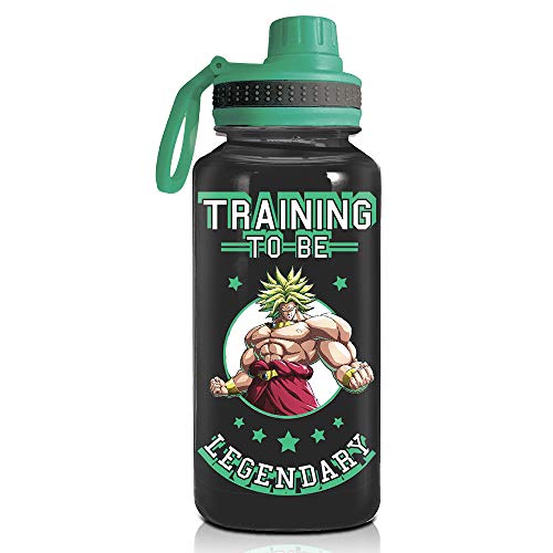 JUST FUNKY Dragon Ball Super Saiyan Goku Water Bottle w/Sporty Green Cap [BLACK 32oz] Hydro Tumbler Flask, Anime Plastic Water Bottle (OFFICIALLY LICENSED)