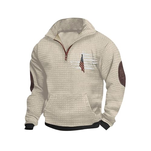 Blczomt Warehouse Amazon Warehouse Deals Mens Waffle Sweatshirt Stylish Long Sleeve Casual Quarter Zip Tops Graphic Stand Collar Pullover with Elbow Patches Men's Pullover Sweaters