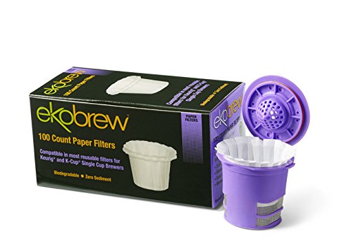 Ekobrew 100 Count Paper Filter, Compatible In Most Reusable Filters for Keurig and K-Cup - White