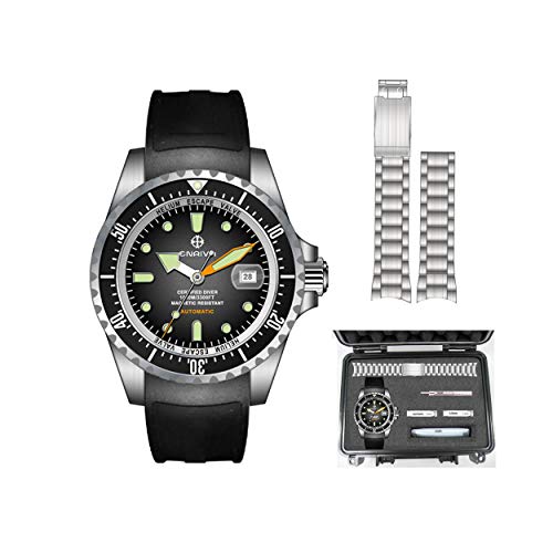 ENRIVA Men's 1000 Meter Professional Diving Watch with DIY Change The Band Automatic Pro Diver Watch for Men-Black Silver