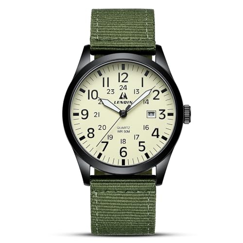 LN LENQIN Mens Watches Unisex Military Watches Sport Nylon Strap Stylish Luminous Fashion Watches Analog Quartz Watches for Men Waterproof Army Tactical Casual Wristwatch