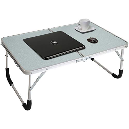 Jucaifu Foldable Laptop Table, Bed Desk, Breakfast Serving Bed Tray, Portable Mini Picnic Table & Ultra Lightweight, Folds in Half with Inner Storage Space (Silvery)