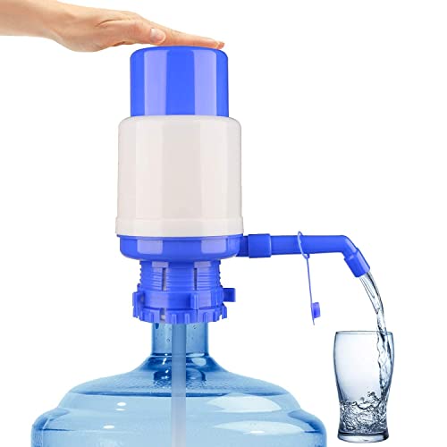 Water Bottles Pump Blue Manual Hand Pressure Drinking Fountain Pressure Press Pump with an Extra Short Tube and Cap Fits Most 5 Gallon Water Dispenser