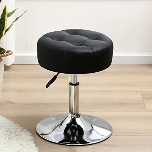 Furniliving PU Leather Swivel Makeup Chair, Adjustable Height Vanity Stool for Living Room, Bedroom, Modern Round Ottoman, Black