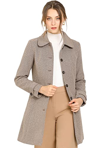 Allegra K Women's Peter Pan Collar Overcoat Single Breasted Pockets Winter Long Coat Medium Brown