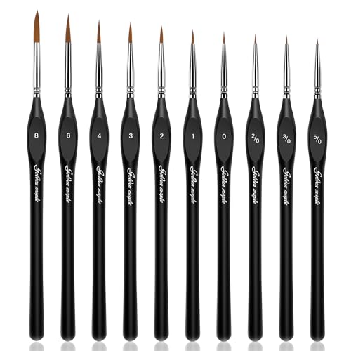 Golden Maple Detail Paint Brushes Set 10pcs Miniature Brushes for Fine Detailing & Art Painting - Acrylic, Watercolor,Oil,Models, 40k