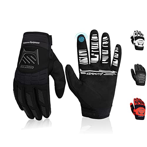 KEMIMOTO Dirt Bike Gloves Motocross Gloves ATV Motorcycle Gloves for Men Women Youth Off-Road Gloves Riding Gloves Touch-Screen Breathable Mountain Bike Racing Gloves for BMX MTB MX,L,Black