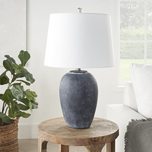 Nourison 23' Black Vintage Distressed Ceramic Pot Table Lamp for Bedroom, Living Room, End Table, with White Tapered Drum Shade