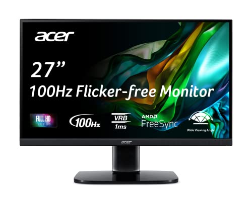 Acer KB272 EBI 27' IPS Full HD (1920 x 1080) Zero-Frame Gaming Office Monitor | AMD FreeSync Technology | Up to 100Hz Refresh | 1ms (VRB) | Low Blue Light | Tilt | HDMI & VGA Ports,Black