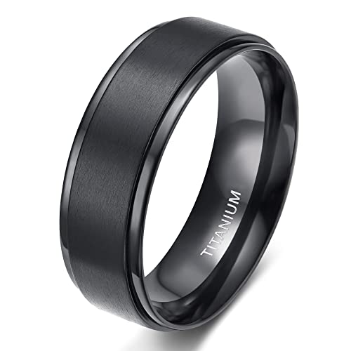 TIGRADE 4mm 6mm 8mm 10mm Black Titanium Rings Wedding Band Matte Comfort Fit for Men Women Size 3-15,Black 8MM, Size 10