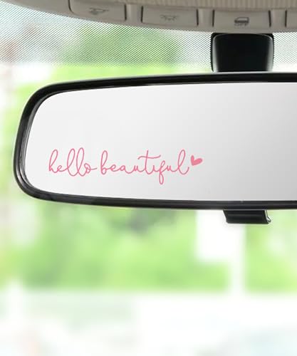 RACOONA Mirror Decals,Rearview Mirror Decal,Hello Beautiful Mirror Decal,Car Accessories Mirror Stickers Car Window Decal,Rearview Mirror Sticker,Self Affirmations Decal,Car Decoration (Pink)