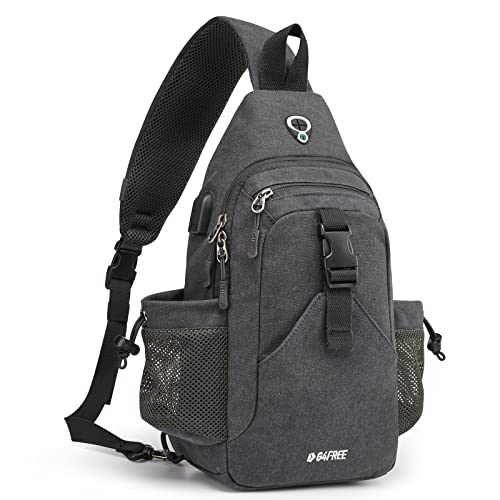 G4Free Canvas Sling Bag Crossbody Backpack with USB Charging Port & RFID Blocking, Hiking Daypack Chest Bag for Women Men(Dark Grey)