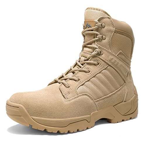 NORTIV 8 Mens Military Tactical Work Boots Hiking Side Zipper Mid Ankle Outdoor 6 Inches Motorcycle Combat Boots Size 11 Wide DESERT-W, Sand-6 Inches