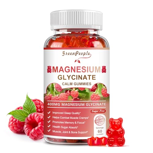 GREENPEOPLE Magnesium Glycinate Gummies 400mg - Sugar Free Magnesium Potassium Supplement with Magnesium Malate, Vitamin D, B6, and CoQ10 for Calm Support & Sleep for Adults - 60 Raspberry Gummies
