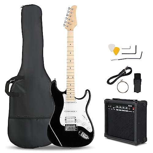 Ktaxon 39 Inch Electric Guitar Kit for Beginner, HSS Pickups 6 String Solid-Body Full Size Adults Electric Guitars W/Amplifier, Bag, Strap, Cable, Accessories - Black
