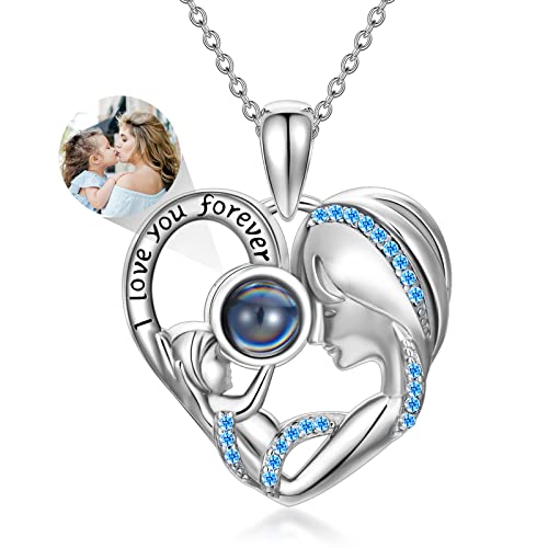 Dorunmo Personalized Photo Projection Pendant Necklace Mother baby Kids Projection Picture Necklace jewelry Romantic Gifts for Girlfriend Women Birthday Anniversary Mother's Day Gift