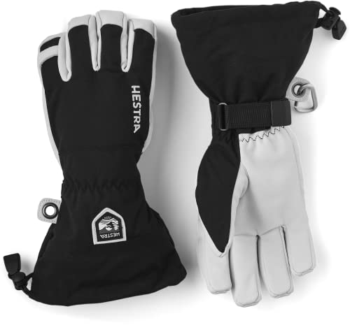 Hestra Army Leather Heli Ski Glove - Classic 5-Finger Snow Glove for Skiing, Snowboarding and Mountaineering, Black, 9