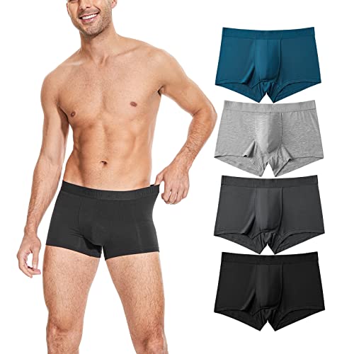 KNITLORD Men's Breathable Underwear Bamboo Boxer Briefs Short Leg Trunks 4 Pack (L)