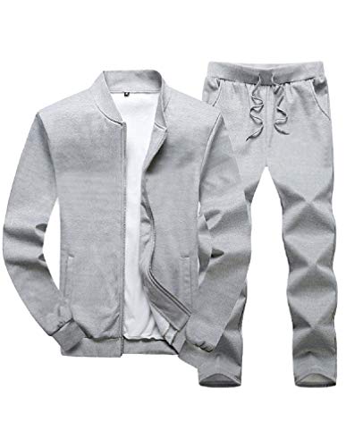 Lavnis Men's Casual Tracksuit Long Sleeve Running Jogging Athletic Sports Set Gray XL