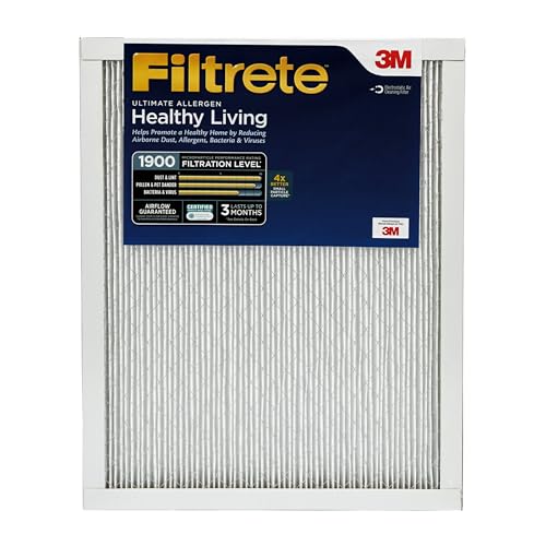 Filtrete 20x25x1 Air Filter, MPR 1900, MERV 13, Healthy Living Ultimate Allergen 3-Month Pleated 1-Inch Air Filters, 2 Filters
