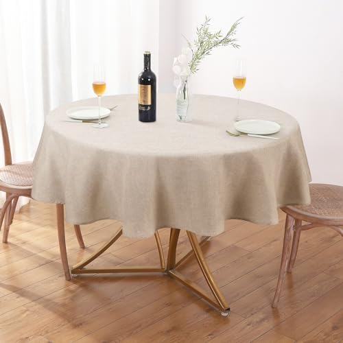 AUSSPVOCT Textured Tablecloth Round 60 Inch Waterproof Spill-Proof Wipeable Table Cloth Wrinkle Free Circle Dining Table Cover for Birthday Party Farmhouse Spring Tablecloths Kitchen Tablecover