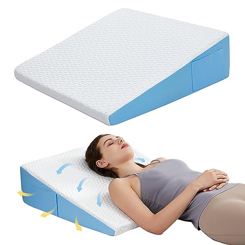 COLDHUNTER 7.5' Wedge Pillow for Sleeping: Bed Wedge After Surgery, Cooling Memory Foam Pillow for Back Support and Leg Elevation, Triangle Pillow for Acid Reflux & Heartburn & GERD & Snoring