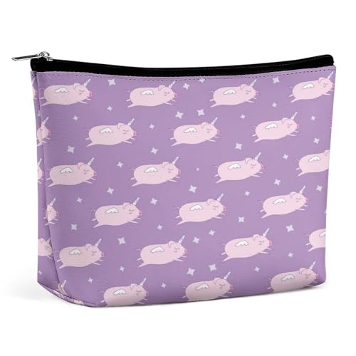 Cute Pig As Pegasus And Unicorn Makeup Bag, Waterproof Portable Pouch Open Flat Toiletry Bag Makeup Organizer for Traveling