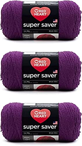 Red Heart Super Saver Dark Orchid Yarn - 3 Pack of 198g/7oz - Acrylic - 4 Medium (Worsted) - 364 Yards - Knitting/Crochet