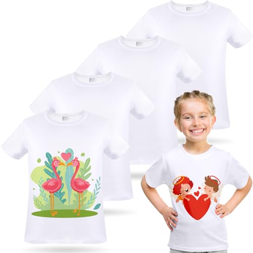 5 Pieces Toddler White Blank Sublimation T-Shirt Modal Crew Neck Short Sleeve T-Shirt for Kids Baby Children Tye Dying (4T)