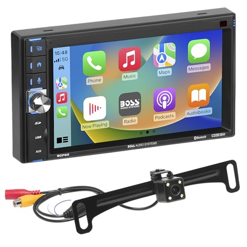 BOSS Audio Systems BCP62-RC Car Stereo - Apple CarPlay, Double Din, 6.2 Inch Capacitive Touchscreen, Bluetooth, No CD DVD Player, AM/FM Radio Receiver, Backup Camera