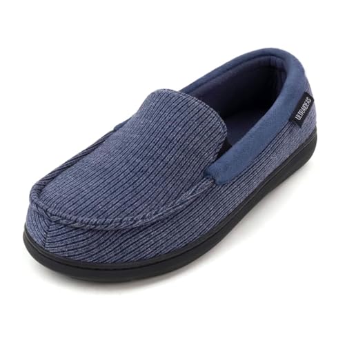 ULTRAIDEAS Men's Carver Slippers Moc Loafer House Shoes Memory Foam, Aegean Blue, 10 US