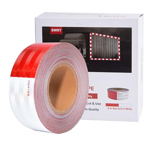 SWRT DOT-C2 Reflective Tape 2 Inch x 30 Feet Red White Reflective Tape Outdoor Waterproof Conspicuity Strong Adhesive Reflector Tape Warning Safety Reflective Tape for Vehicles Trailers Boats Signs