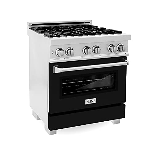 ZLINE 30' 4.0 cu. ft. Dual Fuel Range with Gas Stove and Electric Oven in Fingerprint Resistant Stainless Steel and Black Matte Door (RAS-BLM-30)