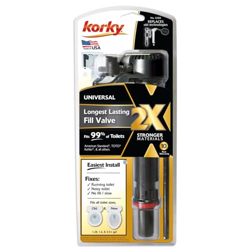 Korky 528XBP QuietFILL 2X Long Life Fill Valve- Fits Most Toilets- Easy to Install- Made in USA, 99% Universal