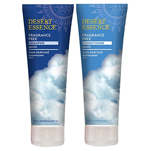 Desert Essence Fragrance Free Shampoo & Conditioner Bundle - 8 Fl Ounce - Pure - Vitamin B5 - Green Tea - Softer, Shinier & More Manageable - Aloe Vera - Unscented