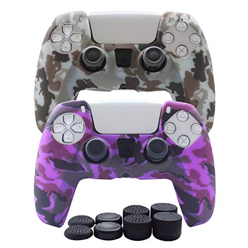 PS5 Controller Skin-Hikfly Silicone Cover for PS5 Controller Grips,Non-Slip Cover for Playstation 5 Controller- 2 x Skin with 8 x Thumb Grip Caps(Purple,Grey)