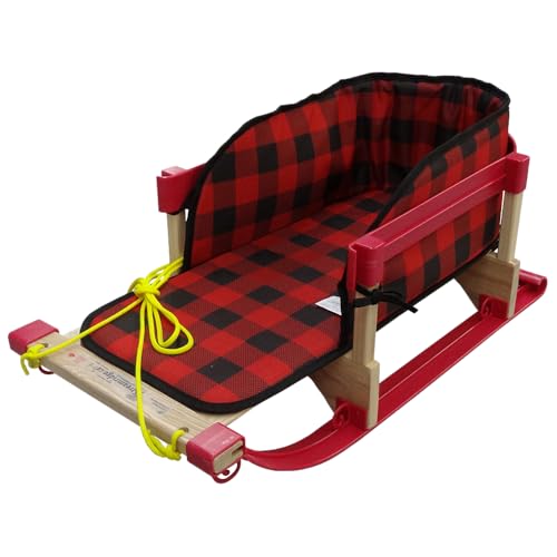 Superio Children Wooden Sled, Snow Sled for Toddlers, Kids Sleigh with Pull Ropes and Cushion, Baby Sled, Red (Wooden Sled with Cushion) (Red)