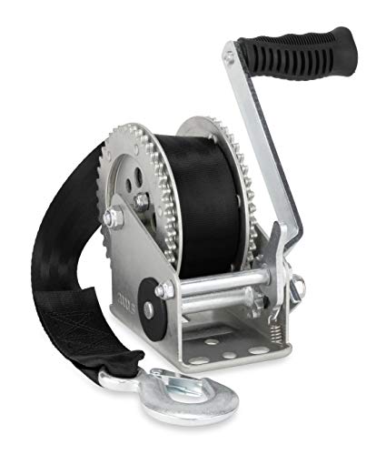 Camco 50000, Trailer Boat Winch | Features a 2-Way Ratchet & 20-Foot Strap with a 2,000lb Weight Capacity