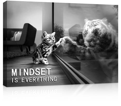 Inspirational Wall Art Tiger Canvas Mindset is Everything Decor Cat Paintings Motivational Poster Framed & Easy Hang Prints Decorations for Office Living Room Bathroom Guest Room (12'x16'x1)