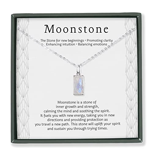 HOPE LOVE SHINE New Beginnings Rainbow Moonstone Sterling Silver Necklace for Women - Gifts for Her - Divorce Gifts for Women, Fertility Necklace, Break Up, Recovery, Retirement