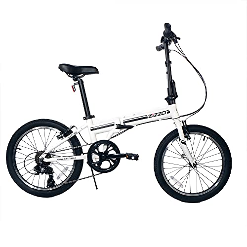 ZiZZO Campo 20 inch Folding Bike with 7-Speed, Adjustable Stem, Light Weight Frame (White)