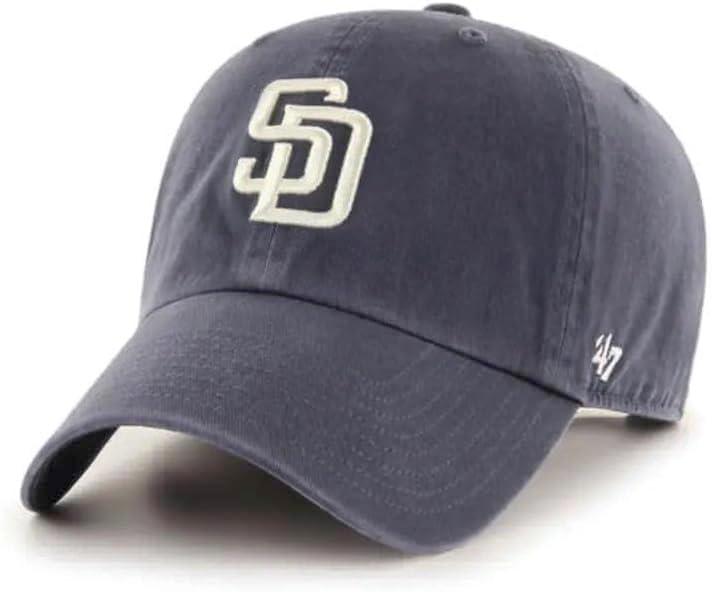 '47 MLB Vintage Navy Clean Up Adjustable Baseball Dad Hat Cap, Adult One Size (US, Alpha, One Size, San Diego Padres)