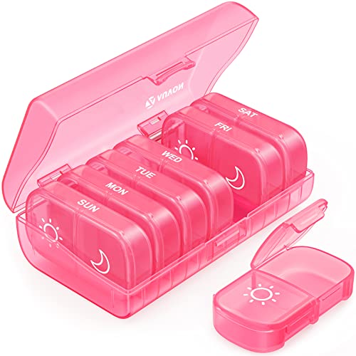 AUVON XL Weekly Pill Organizer 2 Times a Day, AM PM Pill Box 7 Day with One-Side Large Opening Design for Easy Filling, Portable Travel Pill Case for Medication, Vitamins, Fish Oils, Supplements