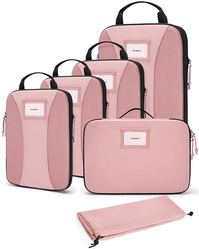 BAGSMART Compression Packing Cubes, 6 PCS Packing Cubes for Suitcases, Travel Bags Organizer for Luggage, Lightweight Packing Cubes for Travel Essentials, Pink