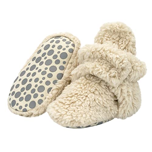 Zutano Unisex Furry Baby Booties with Grippers, Organic Cotton Lining, Baby Registry Must Haves, Oat Furry, 12 Months