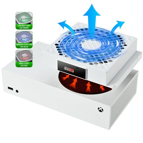 DEPGI Cooling Fan for Xbox Series S, Featuring Automatic Fan Speed Adjustment Based on Temperature, LED Display Screen, Low Noise, Easy Installation, 3 speeds, with RGB LED
