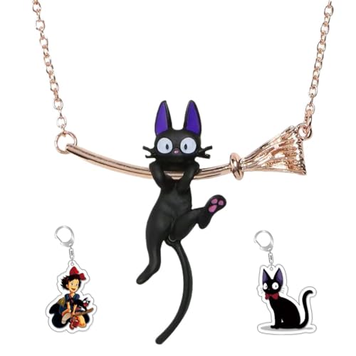 REHERO Kiki's Delivery Service Necklace Keychains Jiji Hanging on Broom Necklace for Women