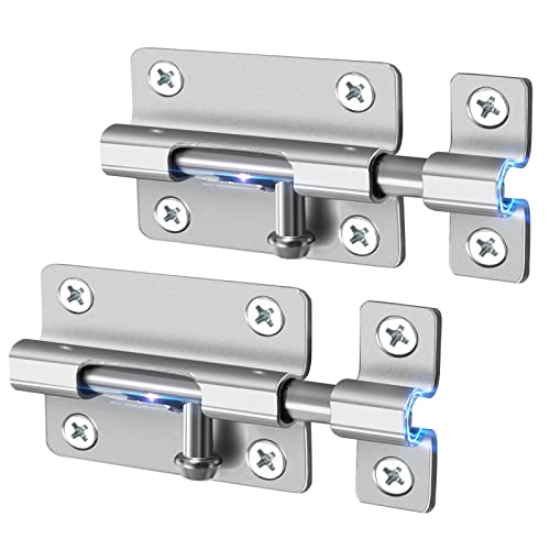 Door Security Slide Latch Lock with 12 Screws , 2 Pack Keyless Entry , Thickened Heavy Duty Steel Sliding , Easy to Install Gate